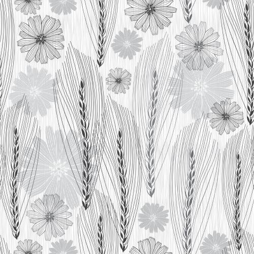 Floral. Vector wheat ears and chicory flowers on striped white