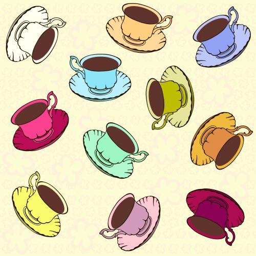 Cup. Vector colorful cups with saucers and a drink