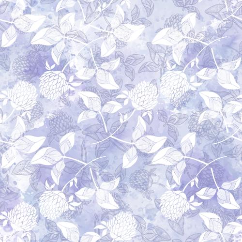 Vector image clover silhouettes and contours on a purple watercolor