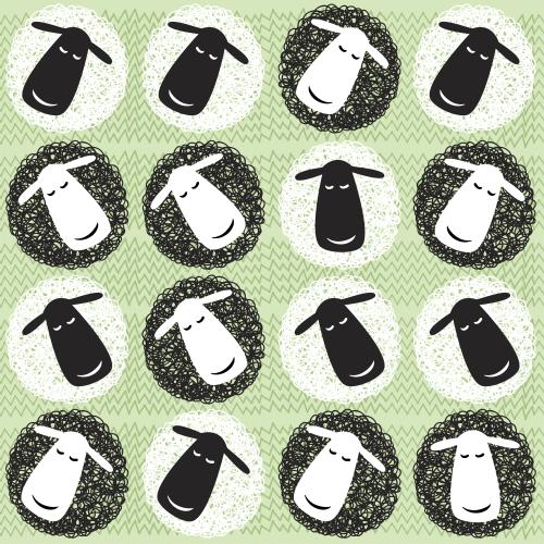 Grass. Vector cute cartoon sheep on green grass