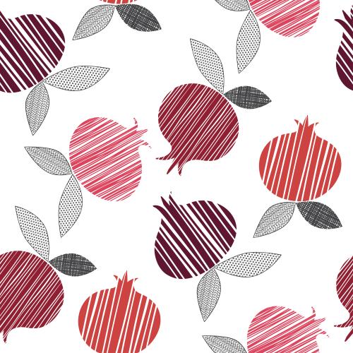 Pomegranate. Vector stylized pomegranates with leaves on white