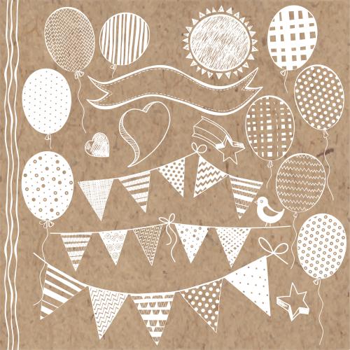 Balloon. Vector air balloons banners with flags sun and other holiday symbols on craft