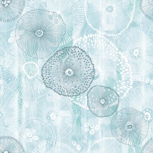 Illustration abstract marine creatures on blue watercolor