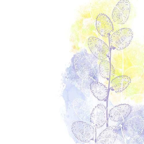 Vector image willow branches on watercolor, space for text on white