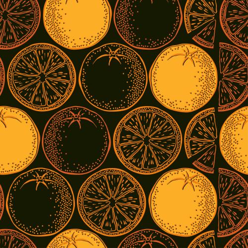 Illustration bright whole oranges slices and segments on dark