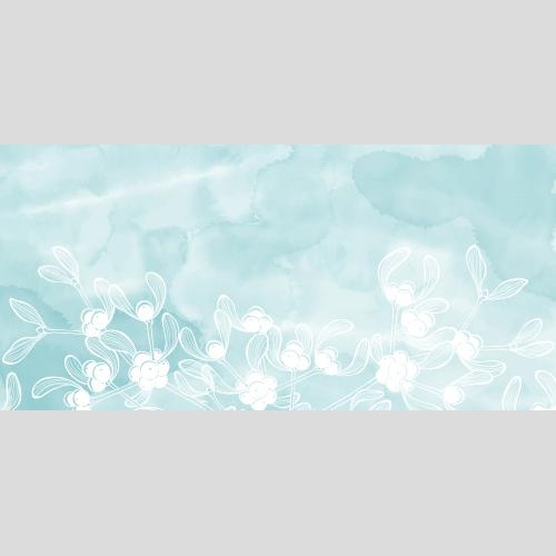 Illustration mistletoe branches, space for text on blue watercolor