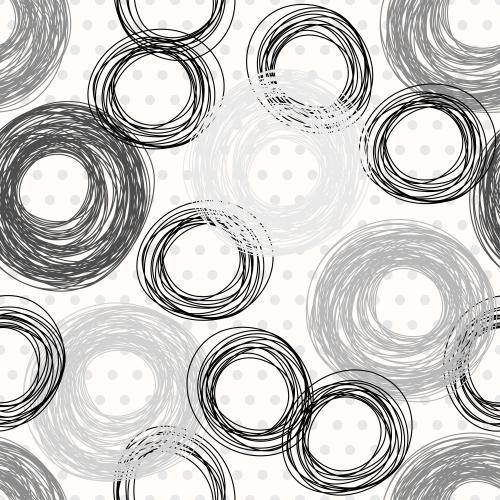 Vector image drawn monochrome circles and honeycombs on white