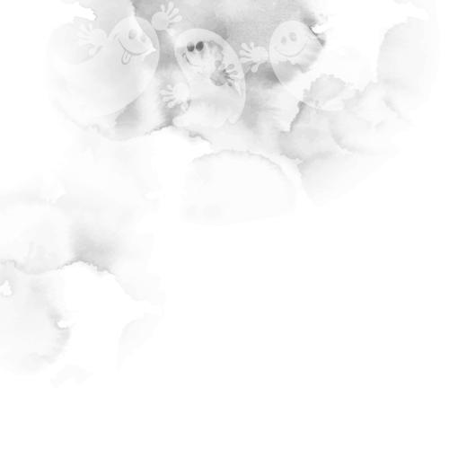 Vector image cute ghosts, monochrome watercolor fragment, space for text on white