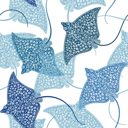 Stingray. Vector drapes silhouettes of blue shades on white