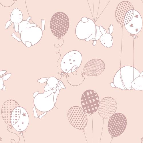 Illustration bunnies with balloons on soft-pink