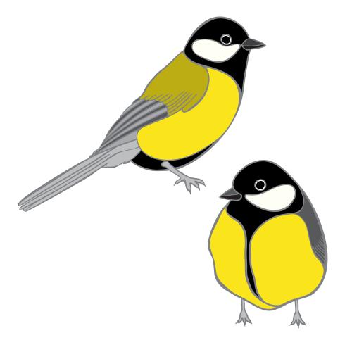 Bird. Vector two tits on white