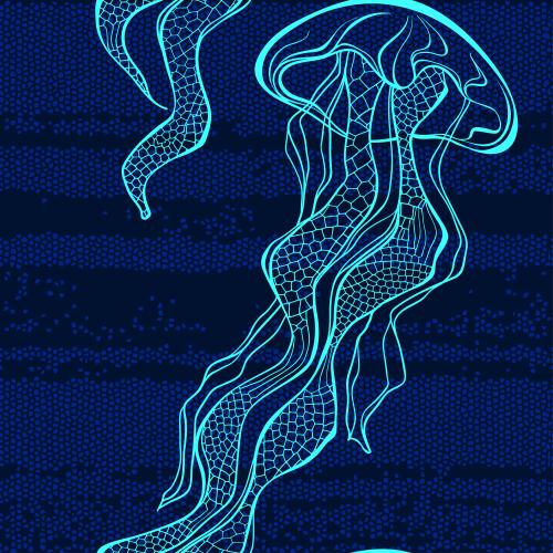 Jellyfish. Vector jellyfish on blue mosaic