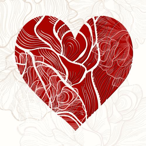 Valentine. Vector red heart with floral elements on light