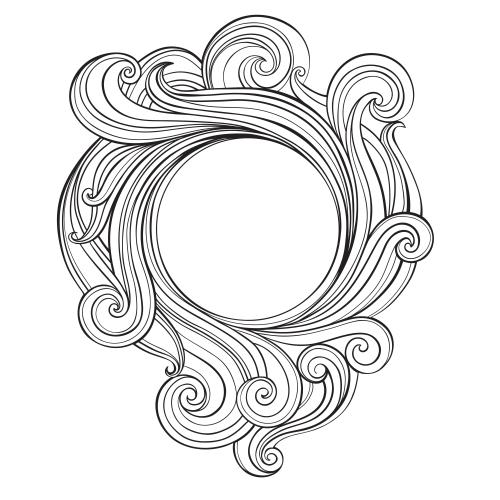 Illustration decorative waves frame with a circular text area on white