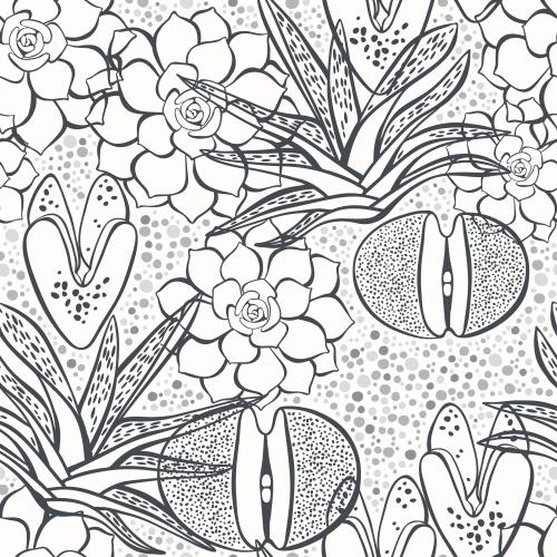 Pea. Vector succulents on white checkered