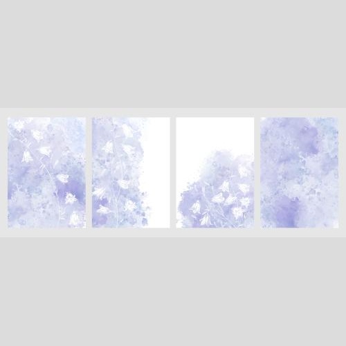 Vector image four postcards with bells on lavender watercolor