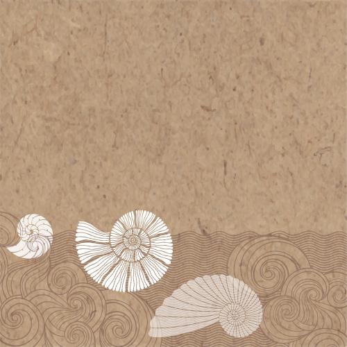 Vector image decorative waves, nautiluses, text area on kraft