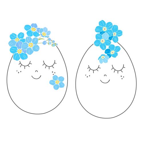 Forget-me-not. Vector two cartoonish easter eggs with violets on white