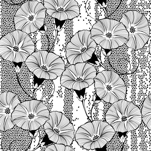 Bindweed. Vector morning glory flowers on mosaic
