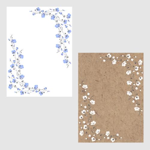 Flax. Vector two postcards with flax flowers and a place for text on white and kraft