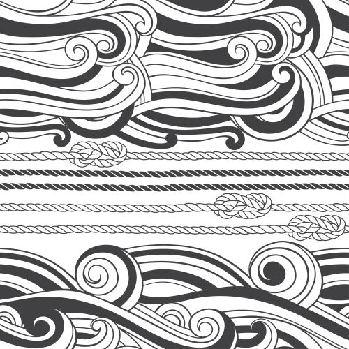 Vector image decorative waves ropes with maritime knots on white