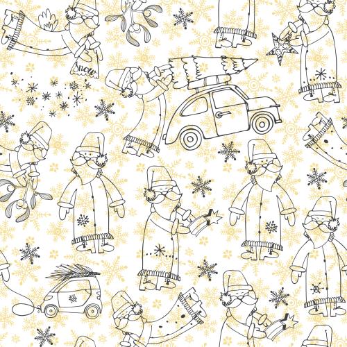 Car. Vector cartoonish ded moroz on white in snowflakes