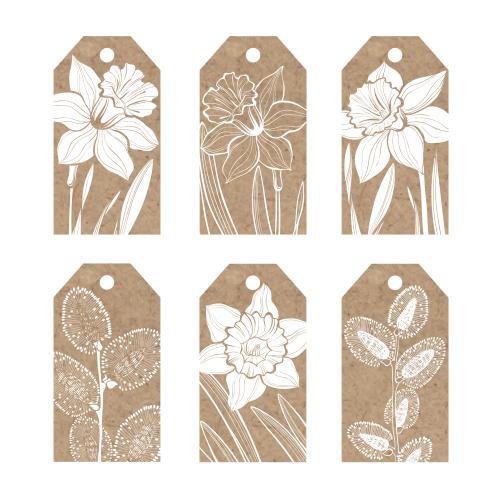 Spring. Vector craft tags with daffodils and willow branches