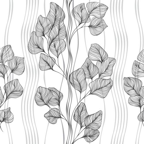 Illustration twigs with leaves, vertical wavy stripes on white