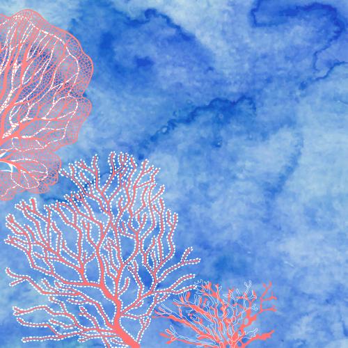 Illustration coral place for text on watercolor blue