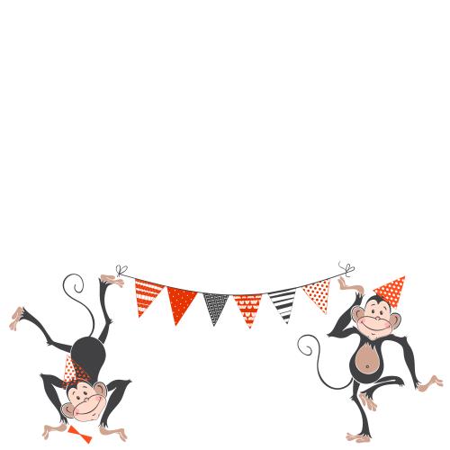 Birthday. Vector two cheerful monkeys with a garland space for text on white