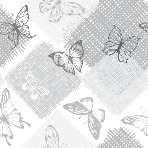 Square. Vector monochrome butterflies and checkered squares on white