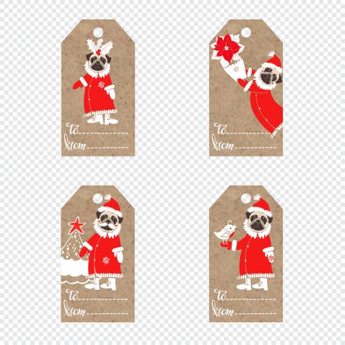 Snowflake. Vector craft tags with christmas pugs