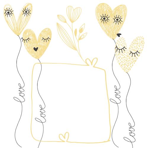 Vector image cartoon air balloons-heart love text white frame