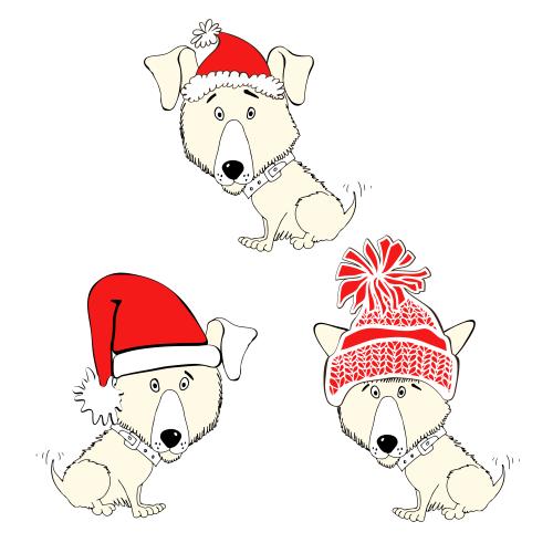 Vector image three cartoonish dogs in new year's hats