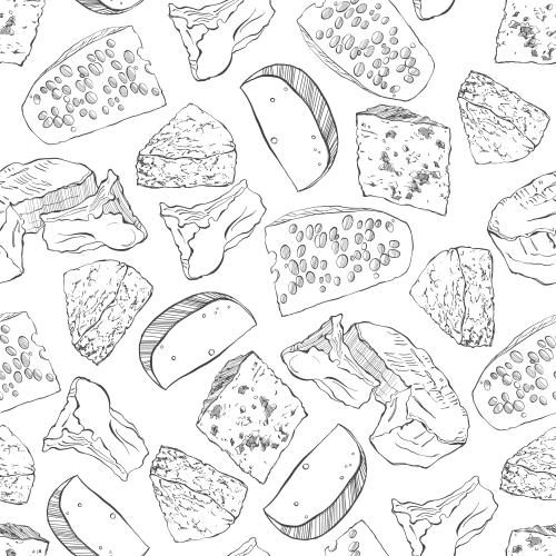 Cheese. Vector cheeses in the style of sketch on white