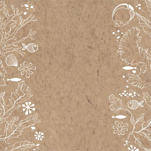 Shell. Vector marine theme composition with fish corals seaweed and a place for text on craft