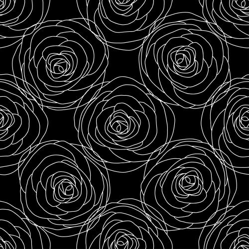 Rose. Vector stylized roses white outlines on black