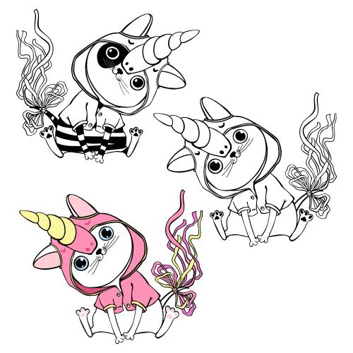 Unicorn. Vector cartoon kittens in unicorn costumes