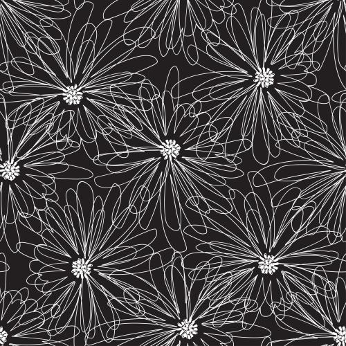 Illustration abstract decorative flowers white outlines on black