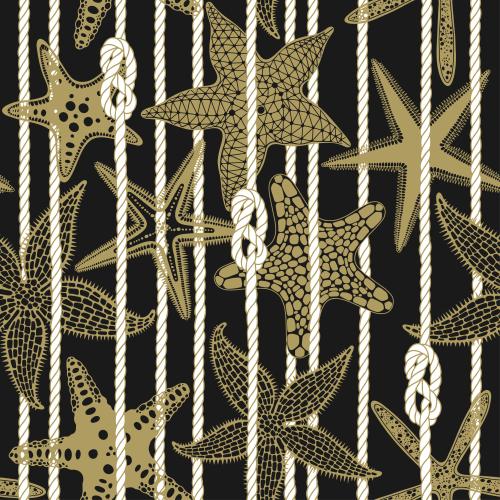 Illustration sea stars ropes ropes with sea knots on black