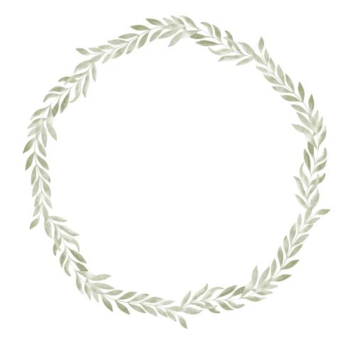Raster image watercolor branches with leaves round frame on white