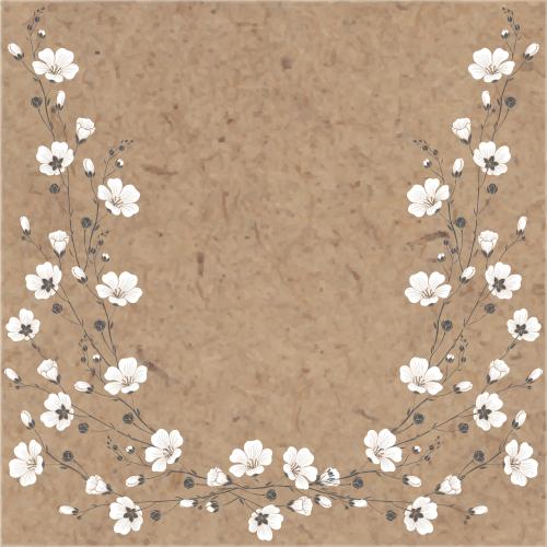 Flax. Vector bloomed flax branches, text area on craft paper