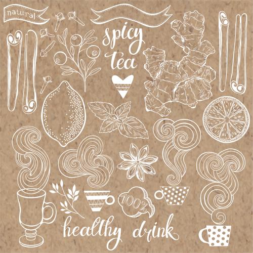 Object. Vector tea spices lemon ginger labels
