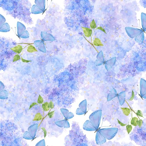 Lilac. Vector watercolor lilac butterflies on white