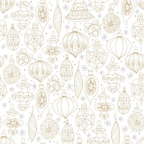 Toys. Vector fir tree decorations and snowflakes on white scandi style