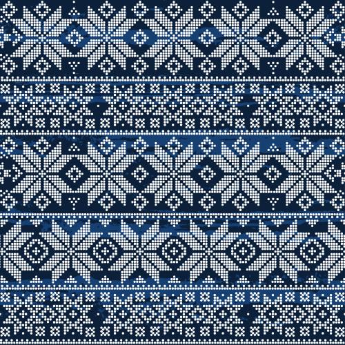 Vector Pattern white stars-snowflakes made of dots on a textured blue