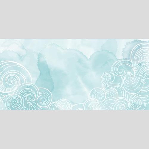 Card. Vector decorative waves, place for text on blue watercolor
