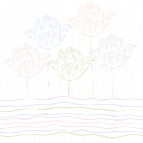 Tulip. Vector tulips on vertical and horizontal wavy stripes in a pastel palette