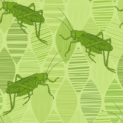 Striped. Vector grasshoppers on green striped leaves