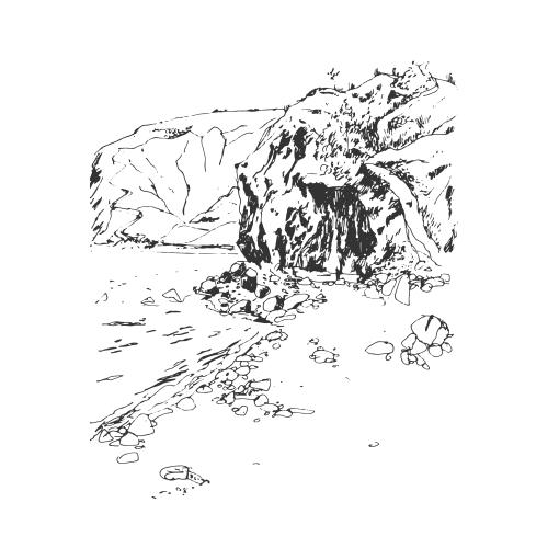 Crimea. Vector mountains and sea in resort crimea sketch on white